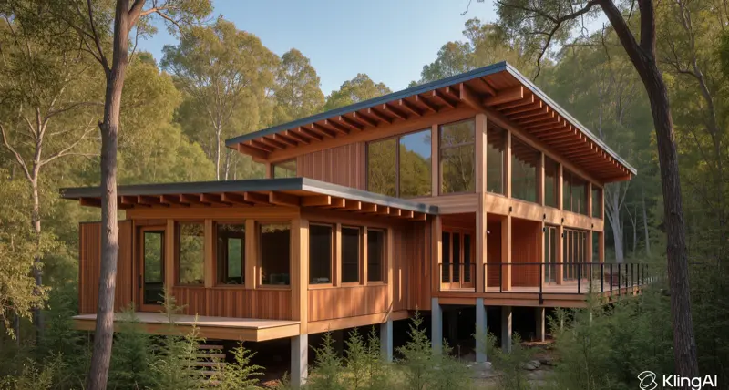 Maison contemporaine en bois integree dans un environnement forestier